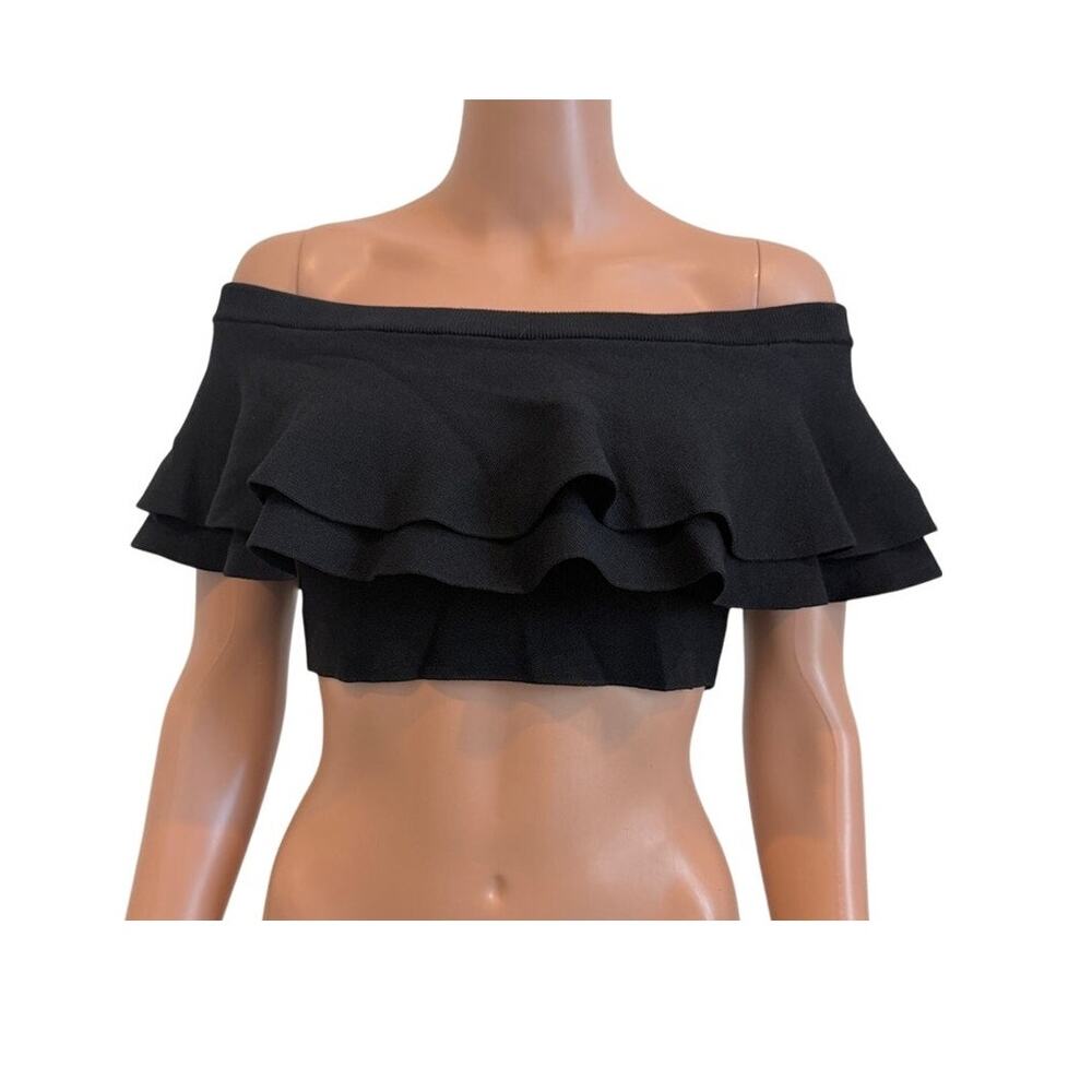 Gianni Bini small off the shoulder ruffle flounce crop sweater top TS 3462